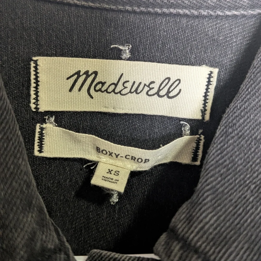 Madewell Boxy Crop Denim Jacket Stitched Silver Dot Black XS - Picture 3 of 5